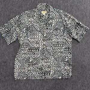 Vintage Cooke Street Hawaiian Aloha Shirt Mens 2XL XXL Blue Black Beige Pattern